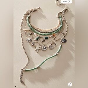Silver and Green Charm Necklace